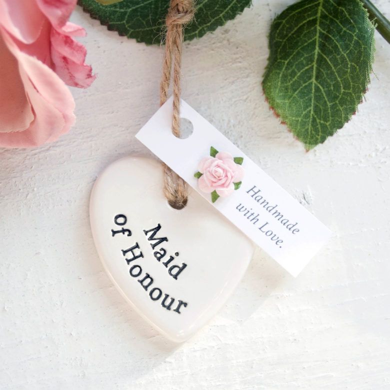 Maid of Honour Keepsake Gift Ceramic Handmade Heart